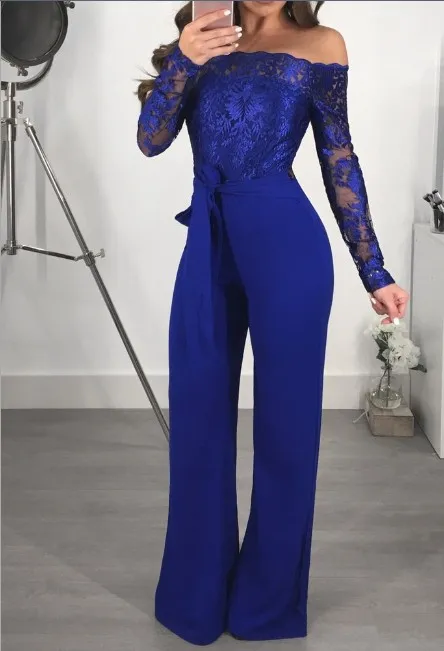 Lace collar jumpsuit Blue - Shop at LoveMi