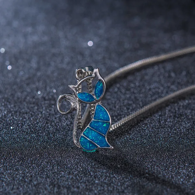 Pendant Blue Opal Necklace Jewelry Gift for Women Blue - Shop at LoveMi