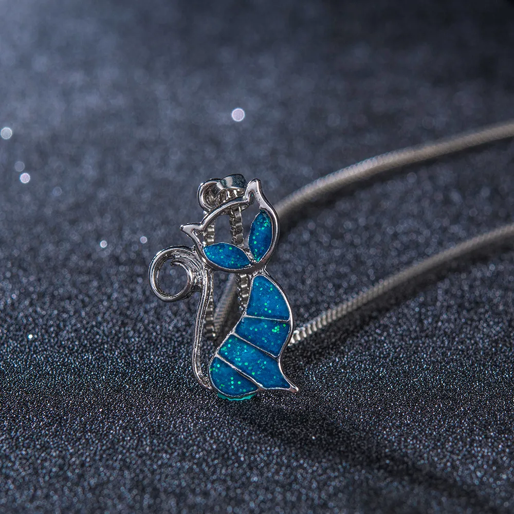 Pendant Blue Opal Necklace Jewelry Gift for Women - Blue