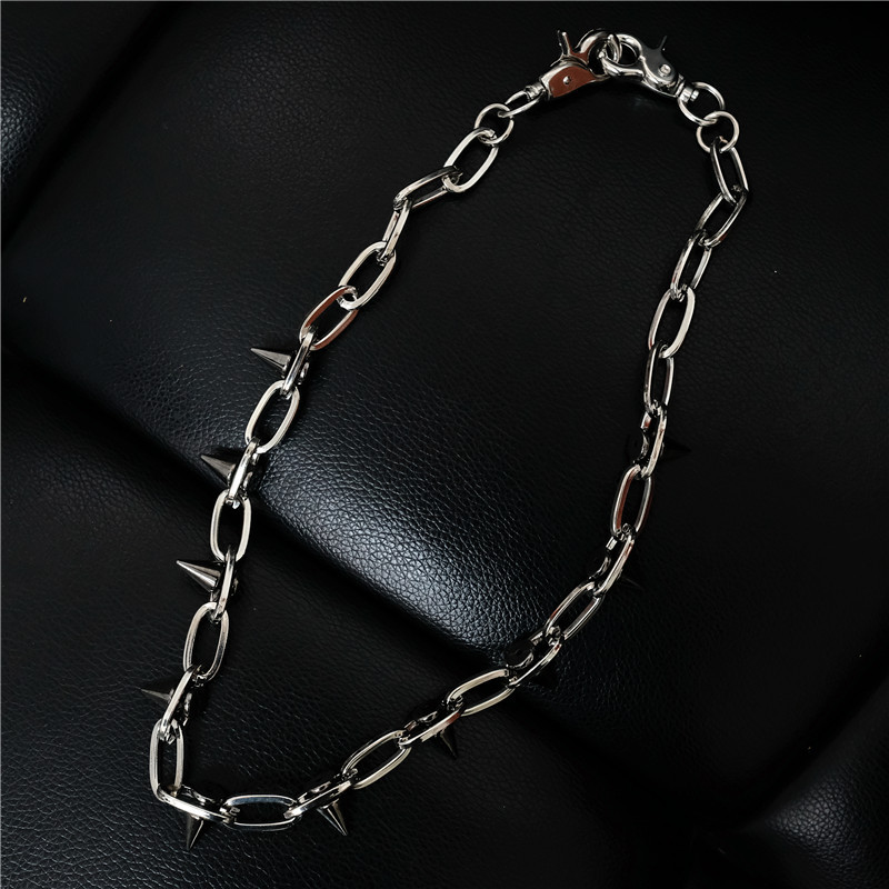 Rivet waist chain pants chain