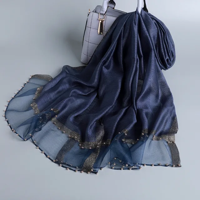 All match bright hot rhinestone silk wool scarf Navy Blue - Shop at LoveMi