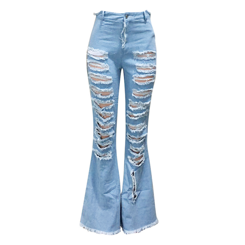 Personalized street trend flared denim pants Light Blue - Shop at LoveMi