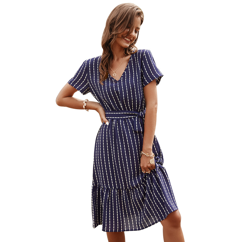 Striped dress with waistband