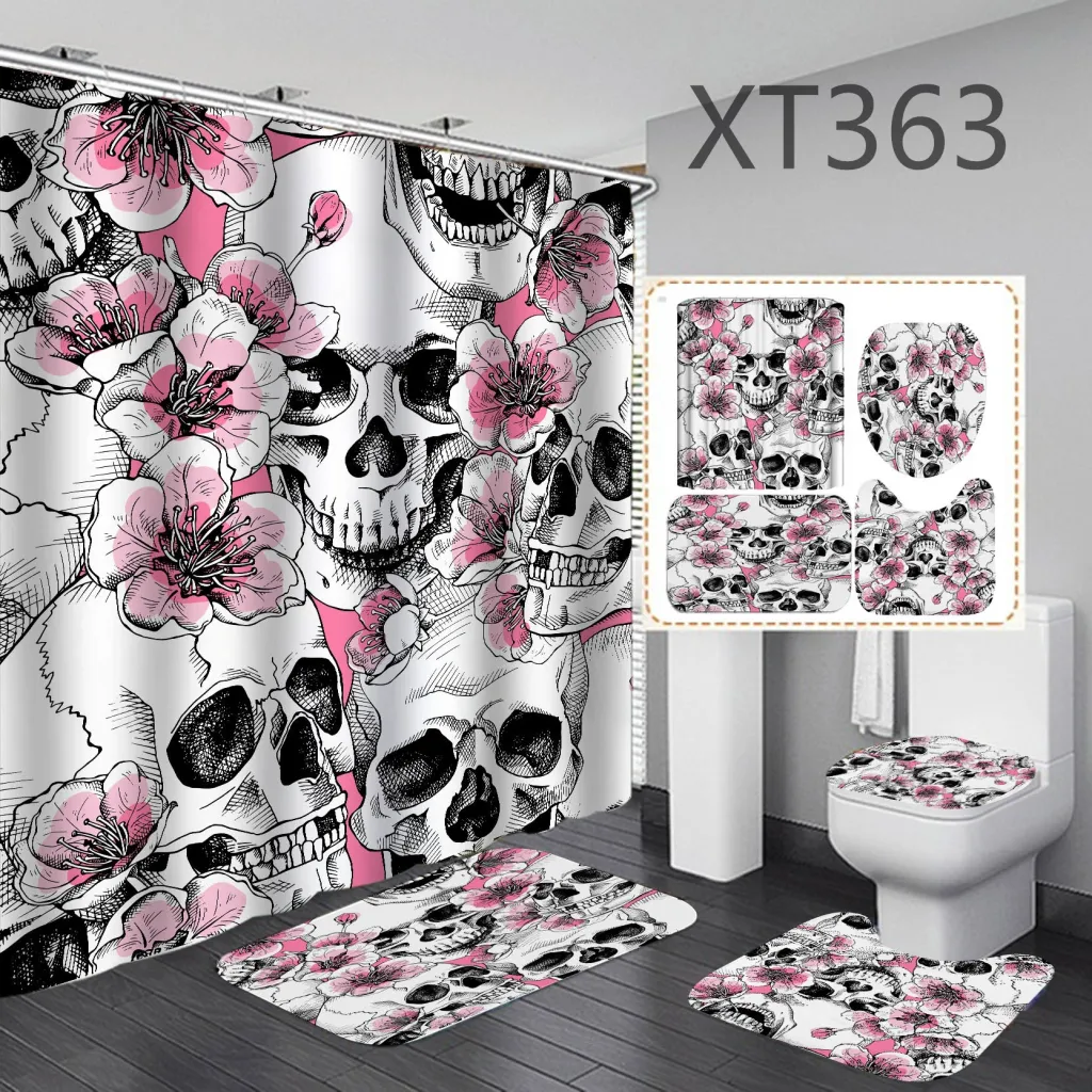 3D digital polyester shower curtain four-piece set - Xt363