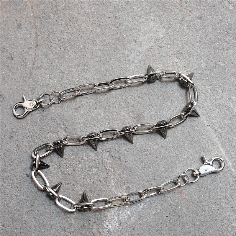Rivet waist chain pants chain