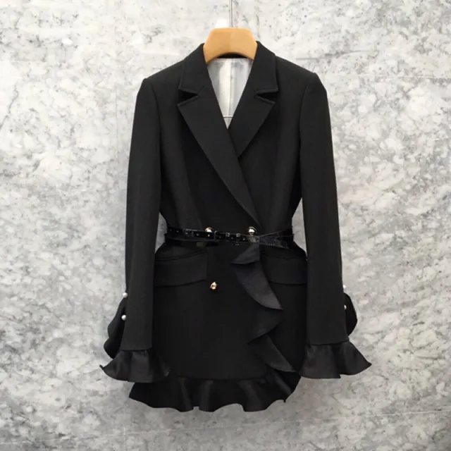Ruffled tunic suit jacket Black - Shop at LoveMi