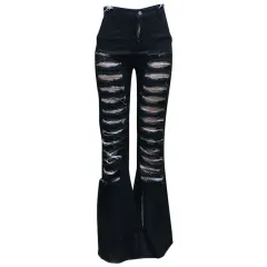 Personalized street trend flared denim pants - Black - View 1