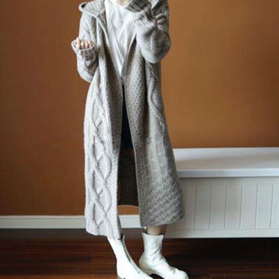 Women's hooded knitted sweater coat