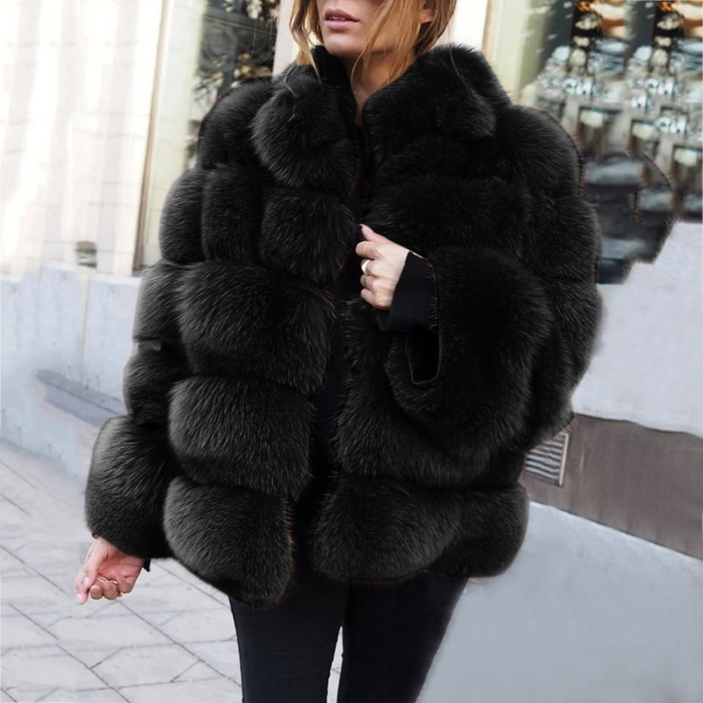 Faux fur stitching women's jacket Black - Shop at LoveMi