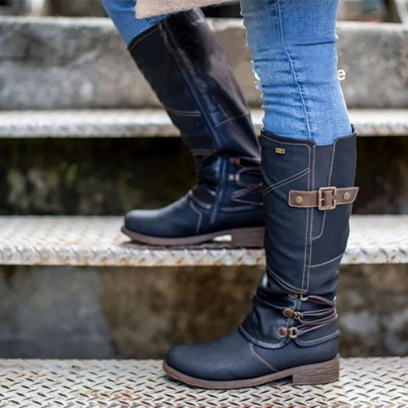 Zipper belt buckle boots - Black