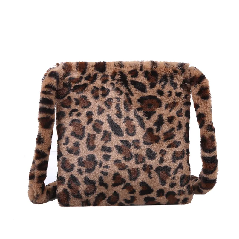 Leopard print plush crossbody bag - Brown