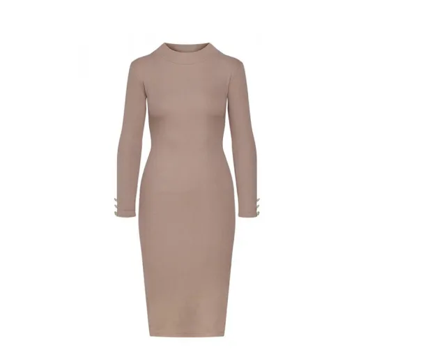 Hanging skirt button decoration slit dress Camel - Shop at LoveMi