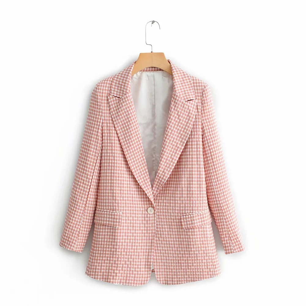 European and American women's plaid suit jacket Pink - Shop at LoveMi