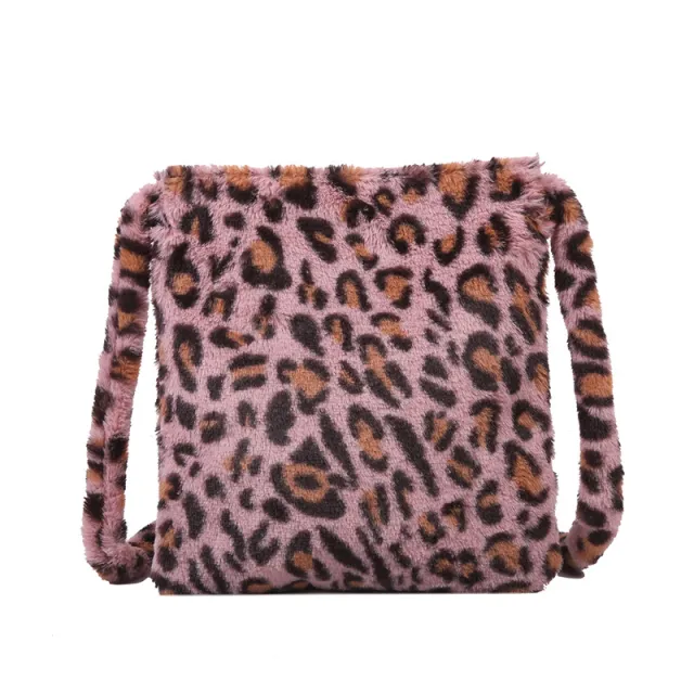 Leopard print plush crossbody bag Pink - Shop at LoveMi