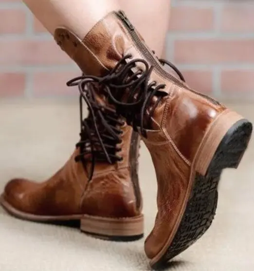 Studded low heel rider boots Coffee - Shop at LoveMi