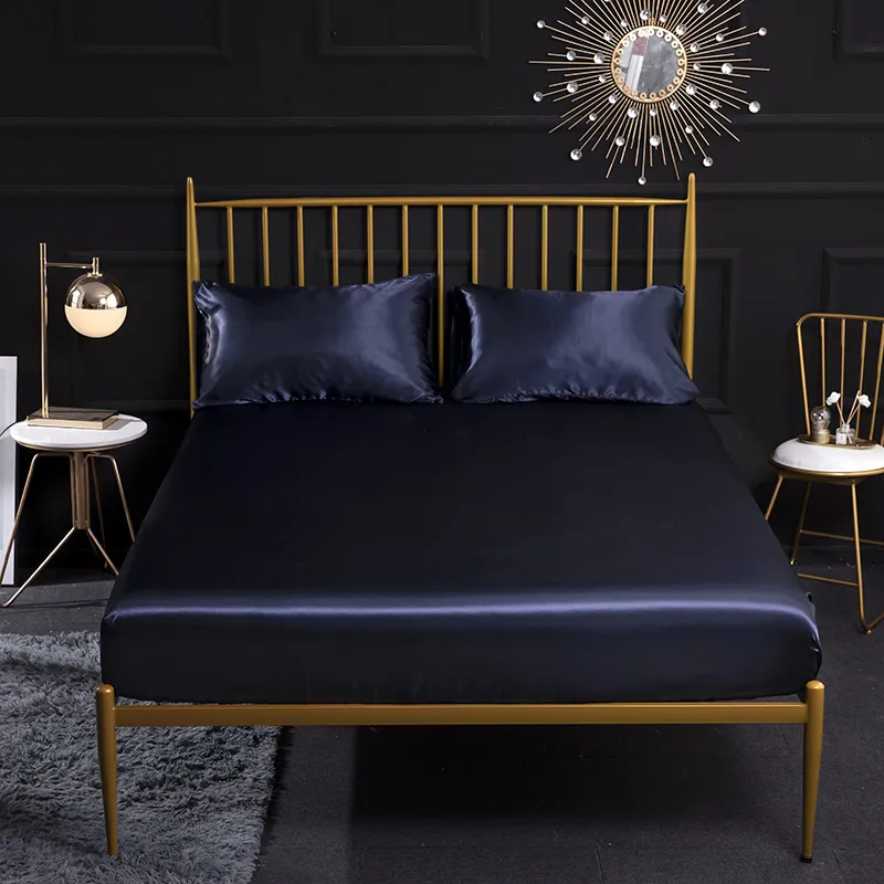Three-piece silk mattress protection cover - Royal Blue