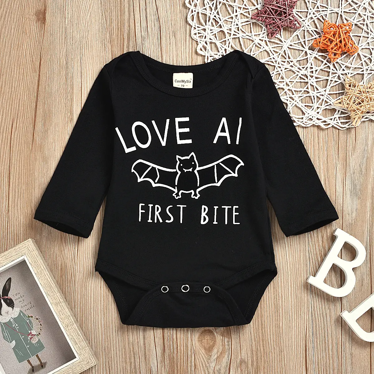 Baby Bodysuit Long Sleeve Cotton Bat Print Romper
