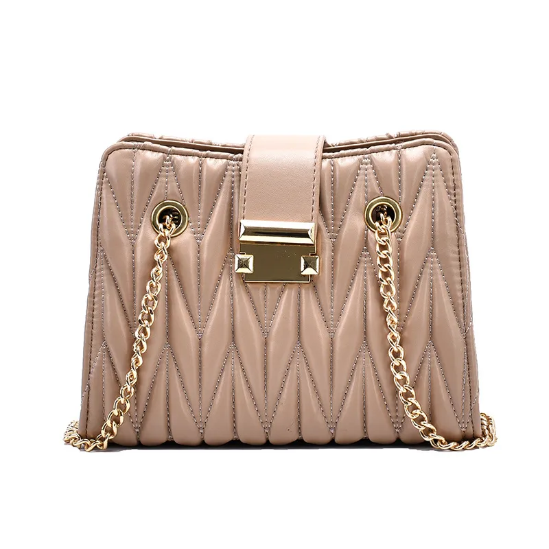 Pleated chain handbag - Khaki