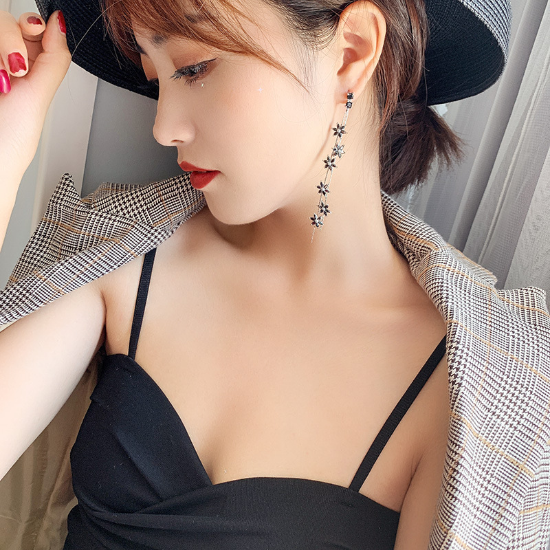 925 silver needle tassel earrings