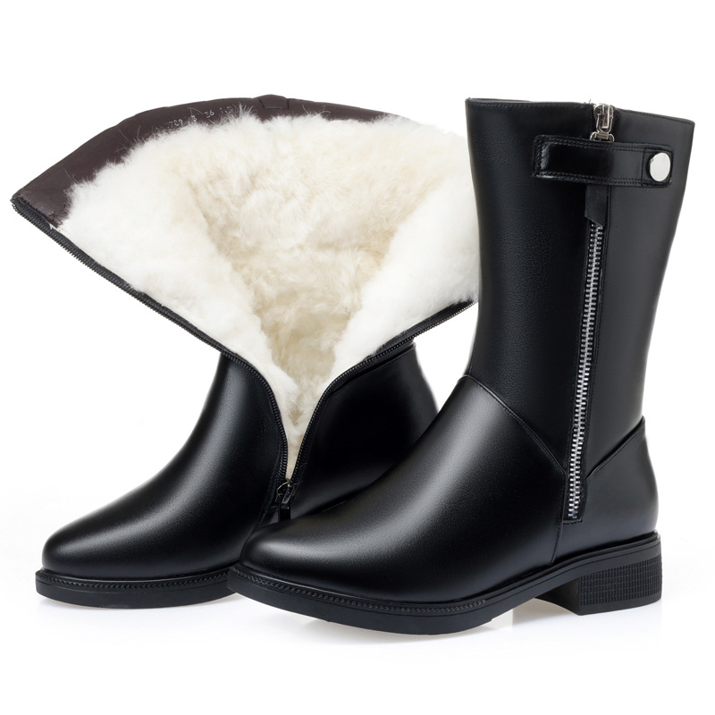 Medium tube leather cotton boots