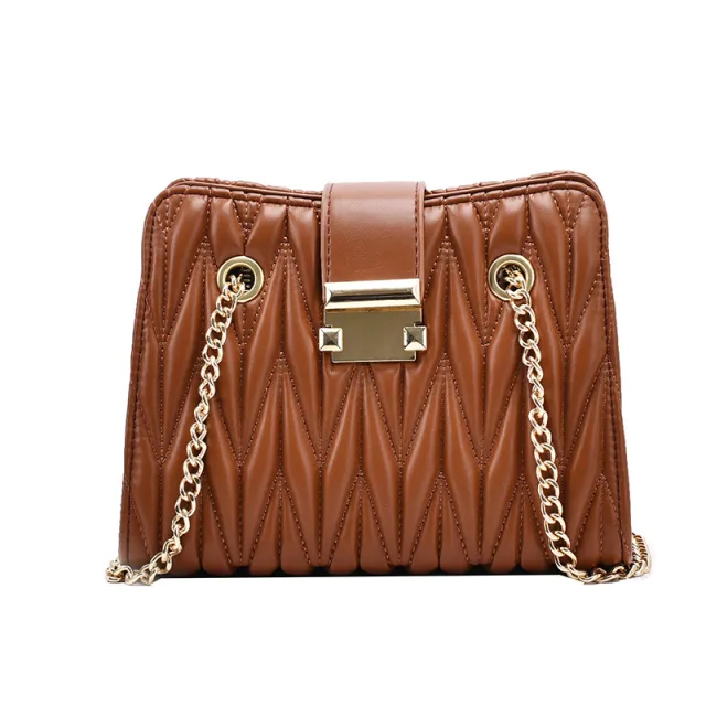 Pleated chain handbag Brown - Shop at LoveMi