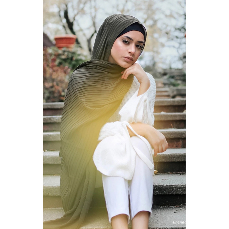 Chiffon crumpled solid color scarf