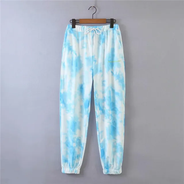 Elasticated high waist rainbow color slim casual pants Blue - Shop at LoveMi