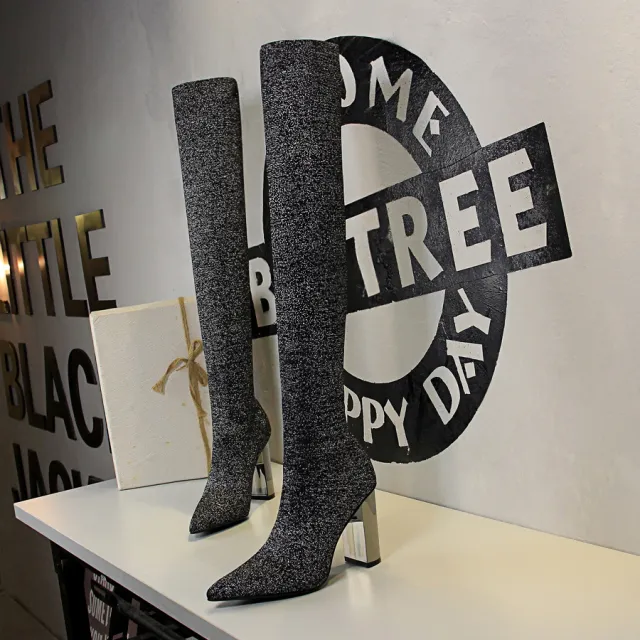 Metal chunky heel high heels Silver - Shop at LoveMi