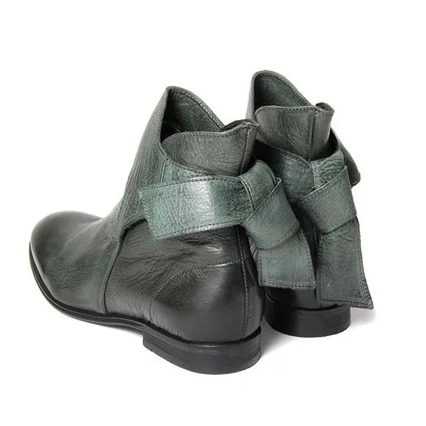 Fish mouth low heel buckle Martin boots Green - Shop at LoveMi