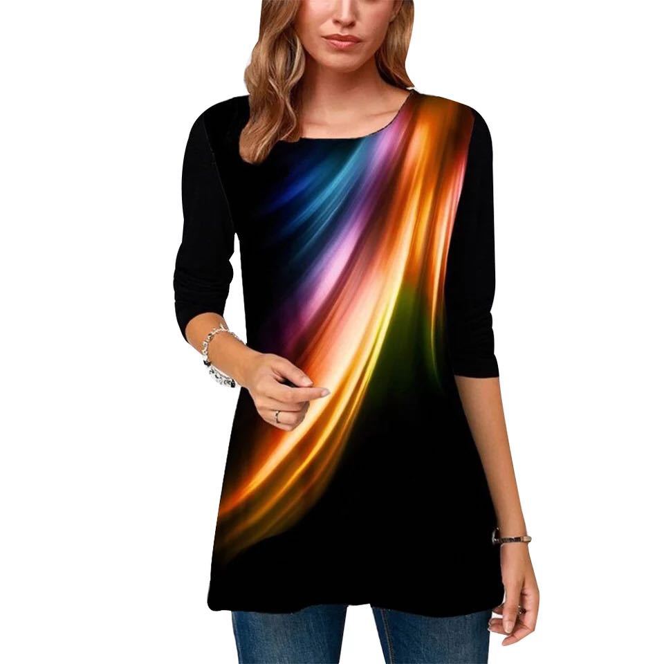 Printed Long Sleeve Round Neck T-shirt