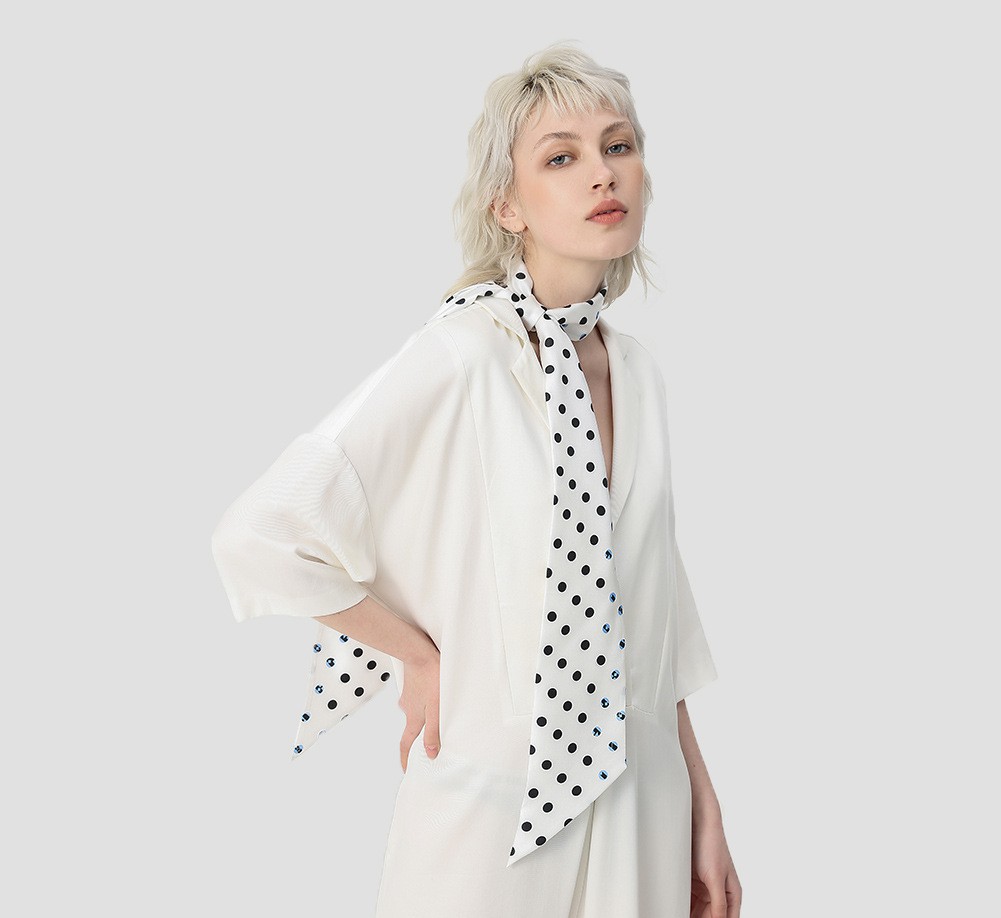 Polka dot double stitching small long scarf