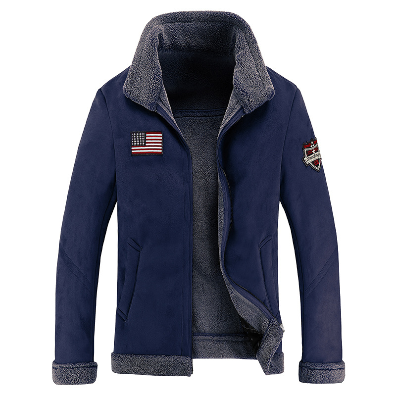 Stand-up collar faux leather fur jacket