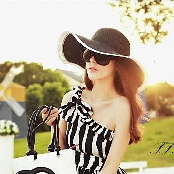 Hepburn style beach hat - Black