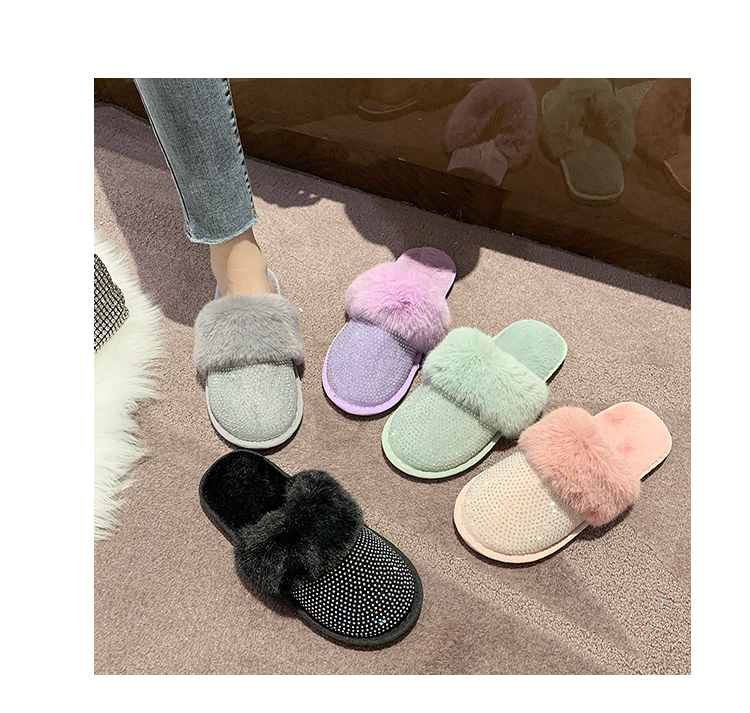 Women's rhinestone flat slippers