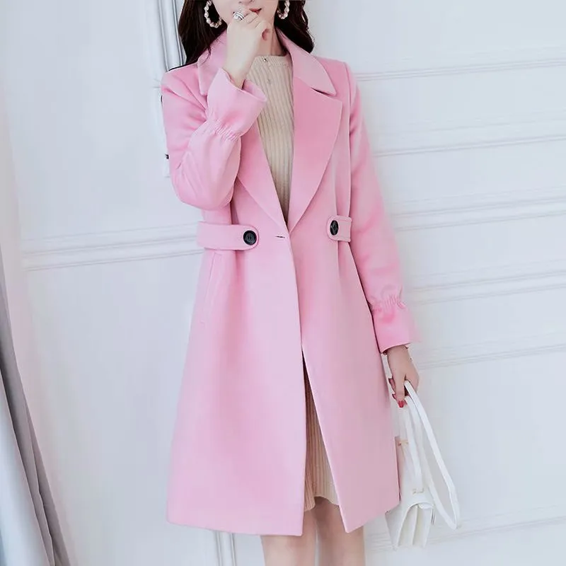 Women's woolen coat mid-length - Pink