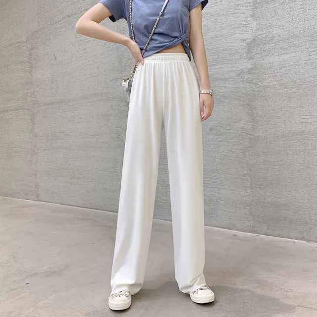 Women's wide leg pants drape loose and thin straight leg pants White - Shop at LoveMi