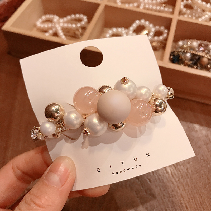 Net Red Hair Accessories Sweet Pearl Spring Clip Pink - Shop at LoveMi