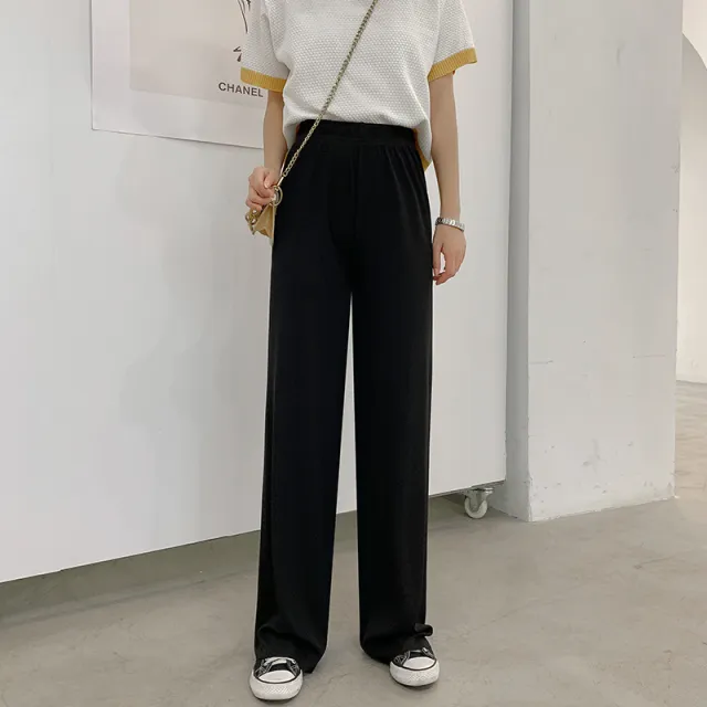 Women's wide leg pants drape loose and thin straight leg pants Black - Shop at LoveMi