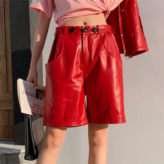Full leather wide leg pants Red - Shop at LoveMi