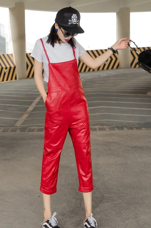 Leather leather suspenders for women Red - Shop at LoveMi