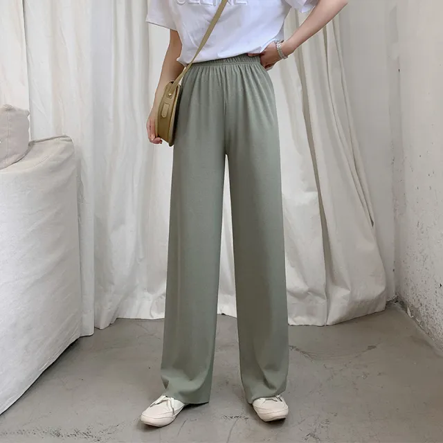 Women's wide leg pants drape loose and thin straight leg pants Green - Shop at LoveMi