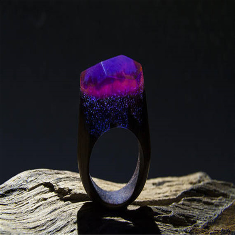 Purple light blue wood ring