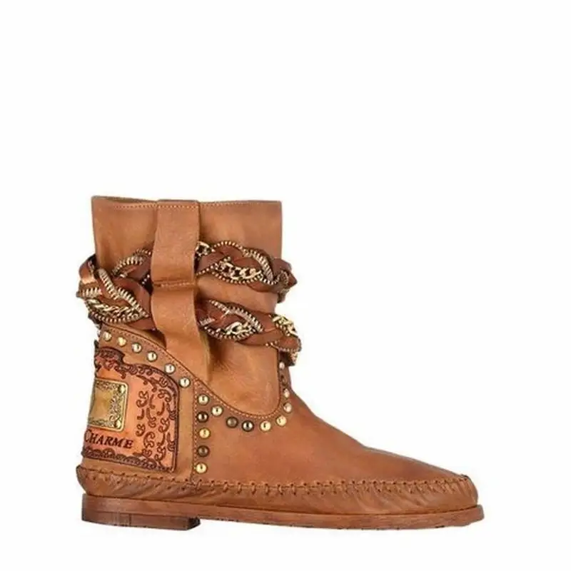 Metal rivet flat women's short boots