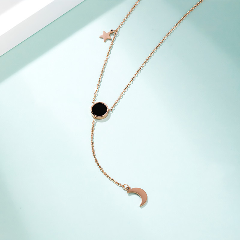 Titanium steel acrylic star and moon necklace