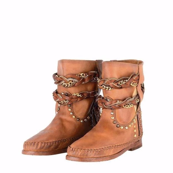 Metal rivet flat women's short boots