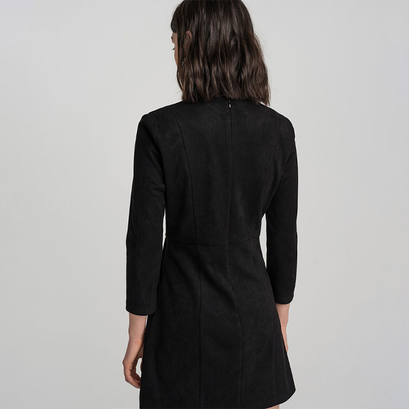 Nine-quarter sleeves solid round neck dress