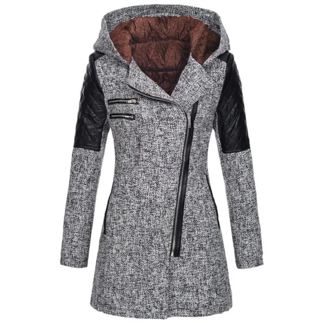 Hooded loose diagonal zipper woolen trench coat Light Grey - Shop at LoveMi