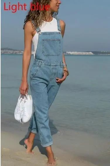 Women's solid color denim overalls Light Blue - Shop at LoveMi
