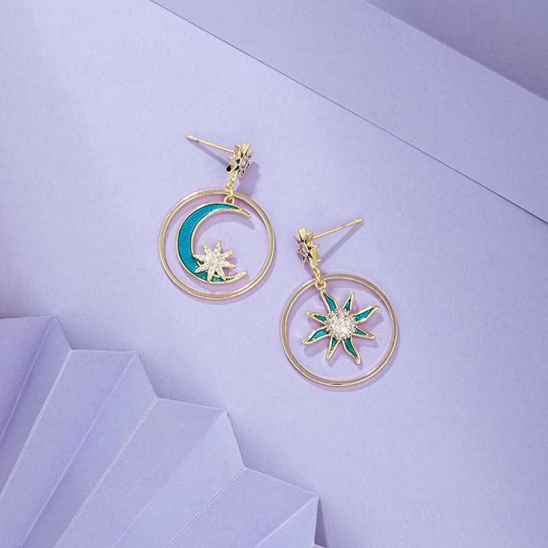 14K gold irregular star and moon earrings