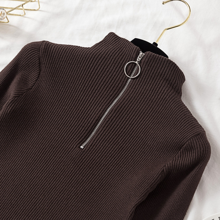 Turtleneck circle zipper pullover sweater